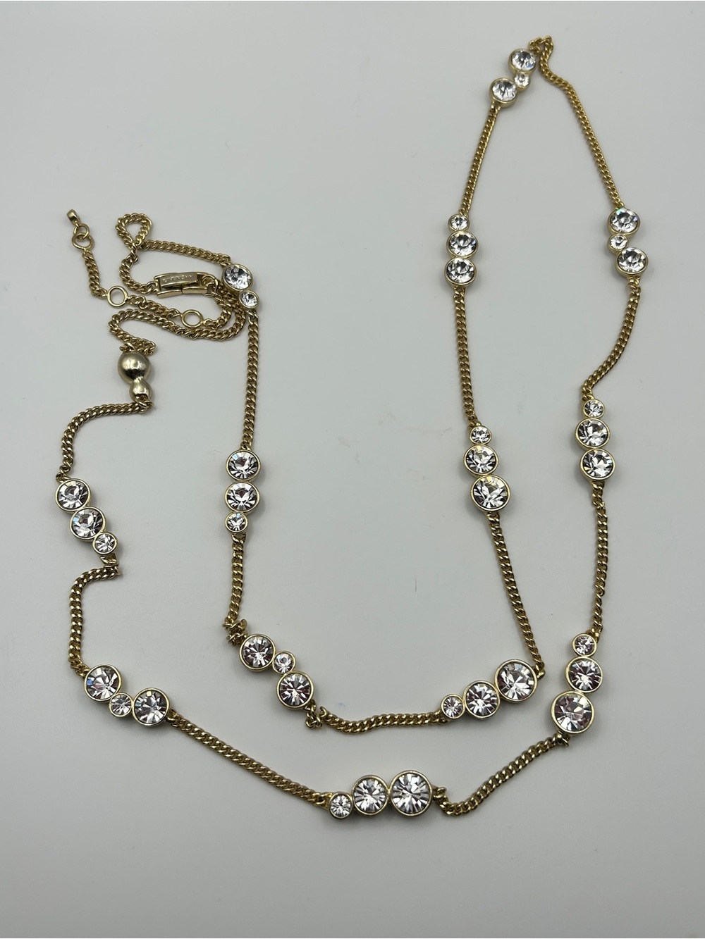 Givenchy Gold Tone Crystal Station Long Necklace 42"